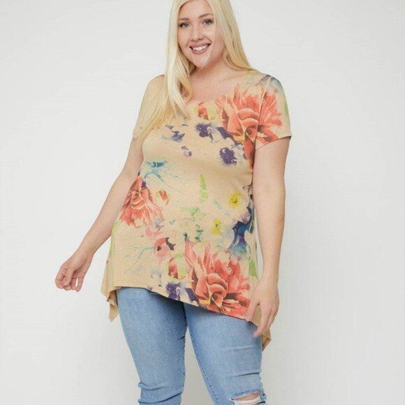 Multi-colored Watercolor Flower Print Tunic - Picture 3 of 7